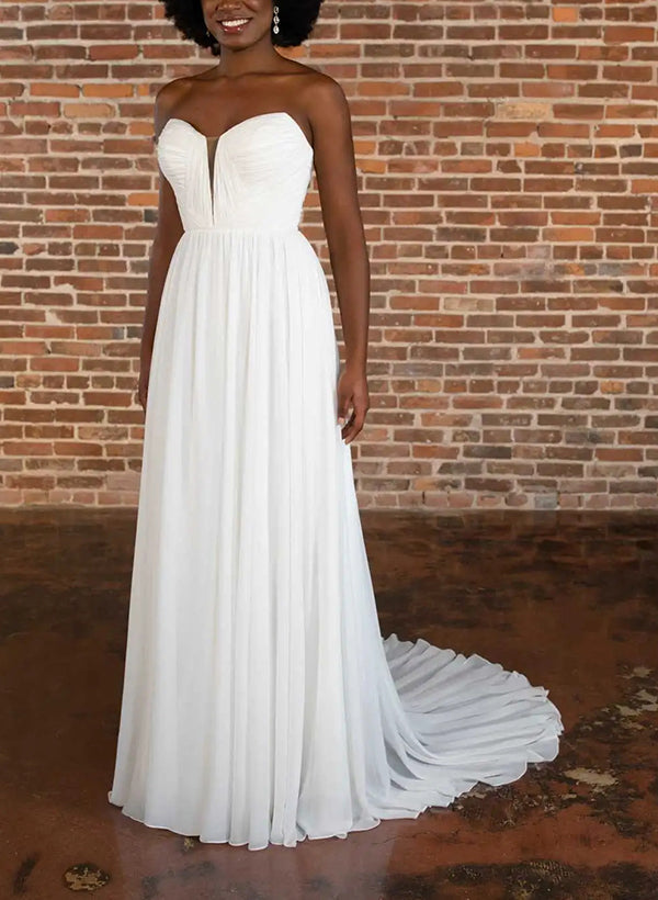 Elegant Chiffon Wedding Dresses Chic A-line Off-The-Shoulder Sleeveless-Dbrbridal