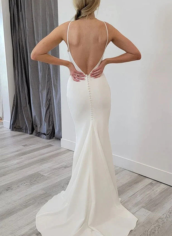 Elegant Elastic Satin Wedding Dresses Backless Scoop Neck-Dbrbridal