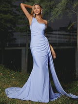 Elegant Jersey One Shoulder Sleeveless Bridesmaid Dresses-Dbrbridal