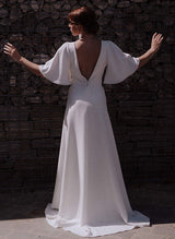 Elegant Lace Elastic Satin Wedding Dresses Chic A-line V-Neck Half Sleeves-Dbrbridal