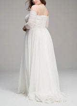 Elegant Lace Tulle Wedding Dress Chic A-line Elegant Sweetheart Neckline Half Sleeves-Dbrbridal