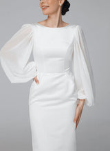 Elegant Little White Long Sleeves Wedding Dress-Dbrbridal