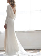 Elegant Long Sleeves Wedding Dresses Mermaid Fitted Elastic Satin Cowl Back-Dbrbridal