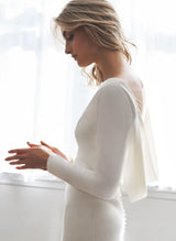 Elegant Long Sleeves Wedding Dresses Mermaid Fitted Elastic Satin Cowl Back-Dbrbridal