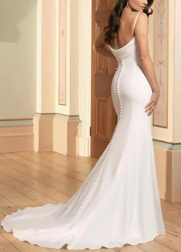 Elegant Mermaid Fitted Open Back Wedding Dresses Made of Elastic Satin-Dbrbridal