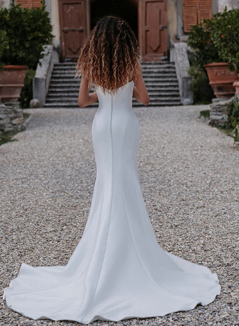 Elegant Mermaid Fitted Wedding Dresses Featuring Open Back-Dbrbridal