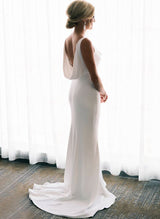 Elegant Petite Cowl Back Sheath Column Wedding Dresses-Dbrbridal