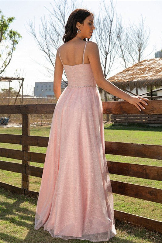 Elegant Pink Sleeveless Ruched Long Evening Dress Online-Dbrbridal