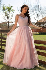 Elegant Pink Sleeveless Ruched Long Evening Dress Online-Dbrbridal