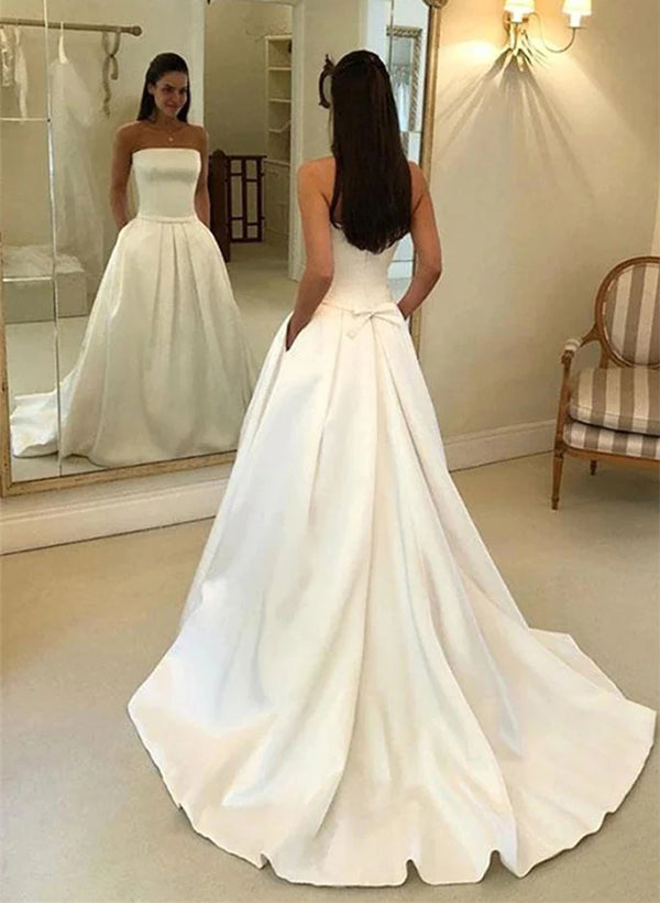 Elegant Satin Wedding Dresses Bows-Dbrbridal