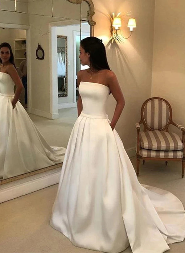 Elegant Satin Wedding Dresses Bows-Dbrbridal