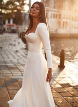 Elegant Satin Wedding Dresses Chic A-line Elegant Sweetheart Long Sleeves-Dbrbridal