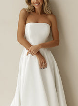 Elegant Satin Wedding Dresses Chic A-line Silhouette Strapless Design Sleeveless Style Sweep Train-Dbrbridal