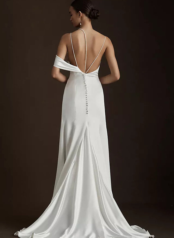 Elegant Satin Wedding Dresses Split Front-Dbrbridal