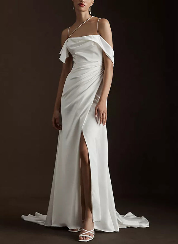 Elegant Satin Wedding Dresses Split Front-Dbrbridal