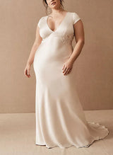 Elegant Satin Wedding Dresses V-neck Appliques Lace-Dbrbridal