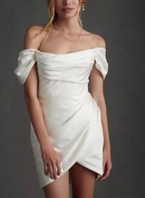 Elegant Short Detachable Satin Wedding Dress-Dbrbridal