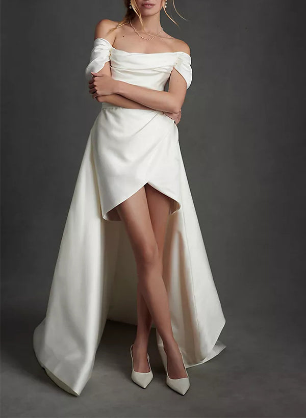 Elegant Short Detachable Satin Wedding Dress-Dbrbridal