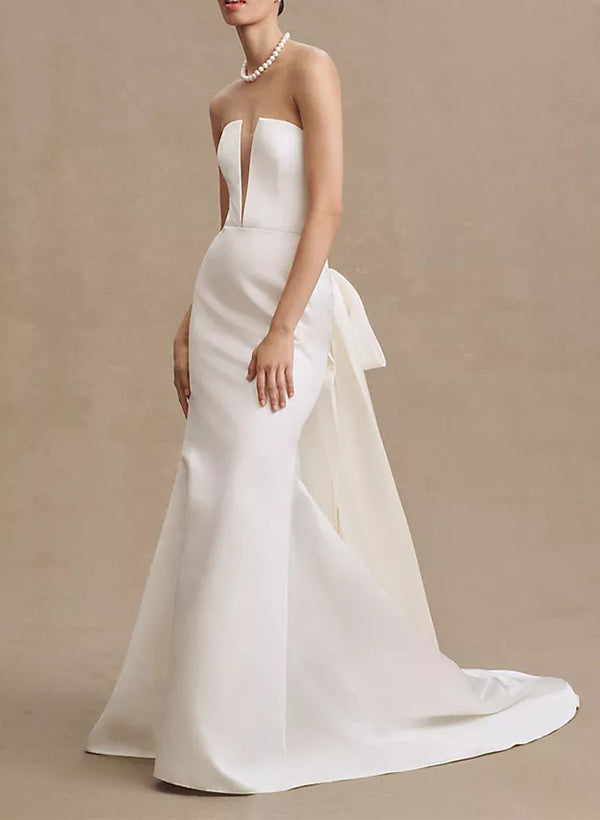 Elegant Strapless Satin Wedding Dresses Sash-Dbrbridal