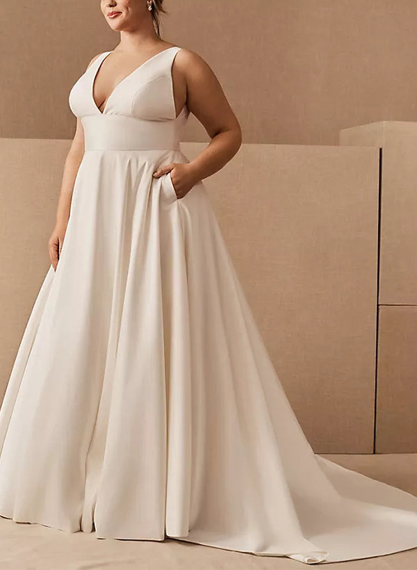 Elegant Sweep Train Satin Wedding Dress-Dbrbridal