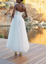 Elegant Sweetheart Chic A-line Ankle-Length Tulle Elastic Satin Wedding Dresses-Dbrbridal