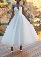 Elegant Sweetheart Chic A-line Ankle-Length Tulle Elastic Satin Wedding Dresses-Dbrbridal