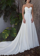 Elegant Sweetheart Chic A-line Wedding Dresses Elastic Satin Court Train-Dbrbridal