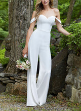 Elegant Sweetheart Floor-Length Off-The-Shoulder Wedding Jumpsuit-Dbrbridal