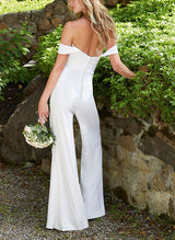 Elegant Sweetheart Floor-Length Off-The-Shoulder Wedding Jumpsuit-Dbrbridal