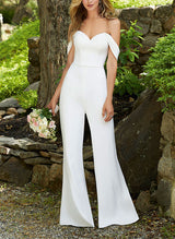 Elegant Sweetheart Floor-Length Off-The-Shoulder Wedding Jumpsuit-Dbrbridal