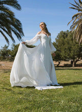 Elegant Sweetheart Long Sleeves Chiffon Sweep Train Wedding Dress-Dbrbridal