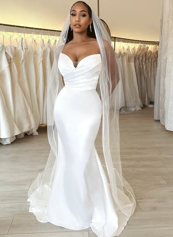 Elegant Sweetheart Mermaid Fitted Wedding Dresses Satin Simplified-Dbrbridal