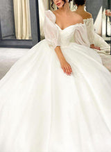 Elegant Sweetheart Organza Sweep Train Wedding Dress Ruffle-Dbrbridal