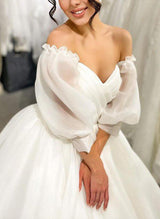 Elegant Sweetheart Organza Sweep Train Wedding Dress Ruffle-Dbrbridal