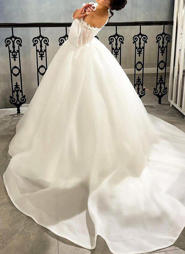 Elegant Sweetheart Organza Sweep Train Wedding Dress Ruffle-Dbrbridal