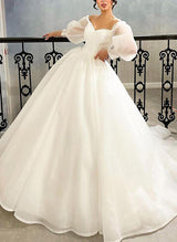 Elegant Sweetheart Organza Sweep Train Wedding Dress Ruffle-Dbrbridal