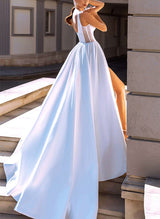 Elegant Sweetheart Satin Wedding Dress High Split Front-Dbrbridal