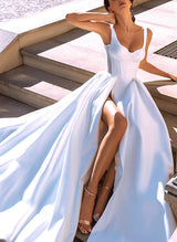 Elegant Sweetheart Satin Wedding Dress High Split Front-Dbrbridal