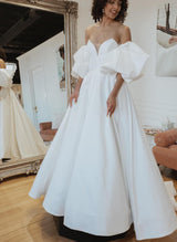 Elegant Sweetheart Satin Wedding Dresses Short Sleeves-Dbrbridal