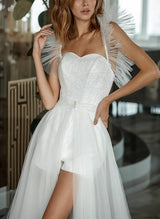 Elegant Sweetheart Short Wedding Dresses Detachable Train-Dbrbridal