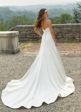 Elegant Sweetheart Sleeveless Chic A-line Satin Wedding Dresses Sweep Train-Dbrbridal