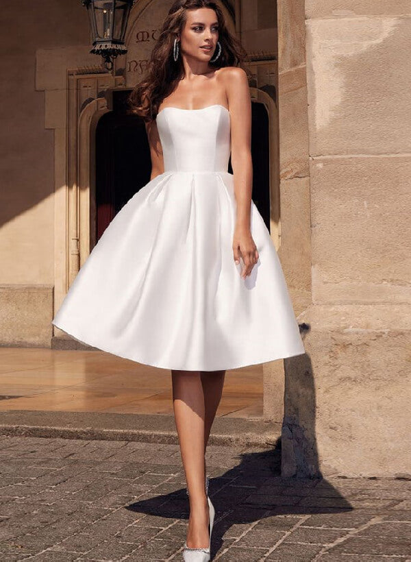 Elegant Sweetheart Sleeveless Satin Chic A-line Knee-Length Wedding Dresses-Dbrbridal