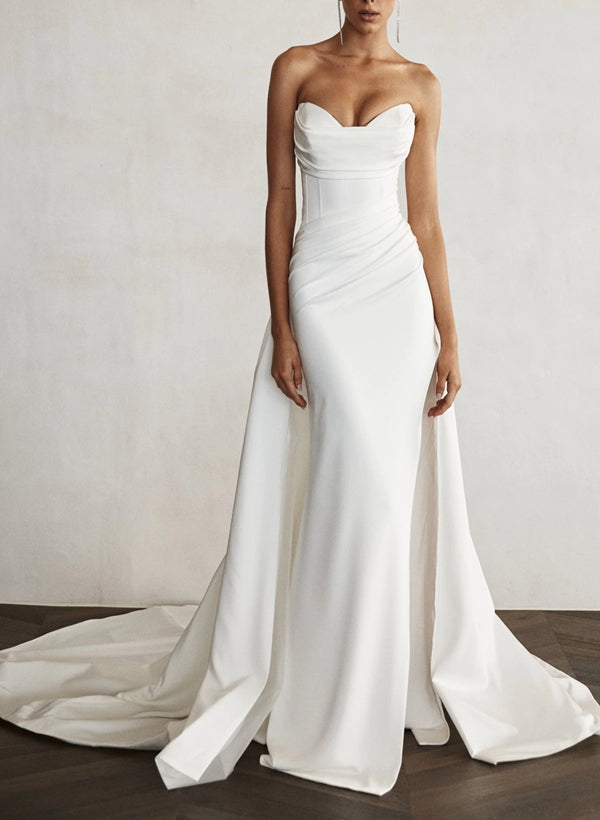 Elegant Sweetheart Sleeveless Satin Sweep Train Wedding Dress-Dbrbridal