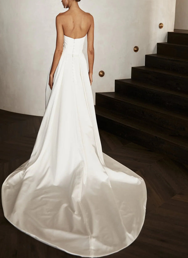 Elegant Sweetheart Sleeveless Satin Sweep Train Wedding Dress-Dbrbridal