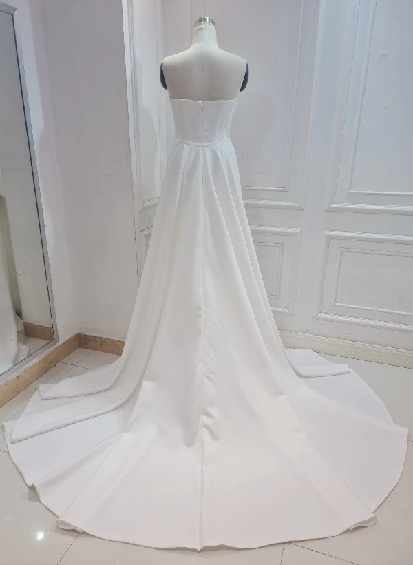 Elegant Sweetheart Sleeveless Satin Sweep Train Wedding Dress-Dbrbridal