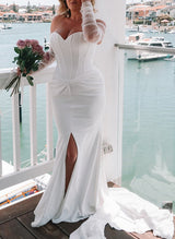 Elegant Sweetheart Sleeveless Satin Trumpet Mermaid Fitted Wedding Dress Sweep Train-Dbrbridal