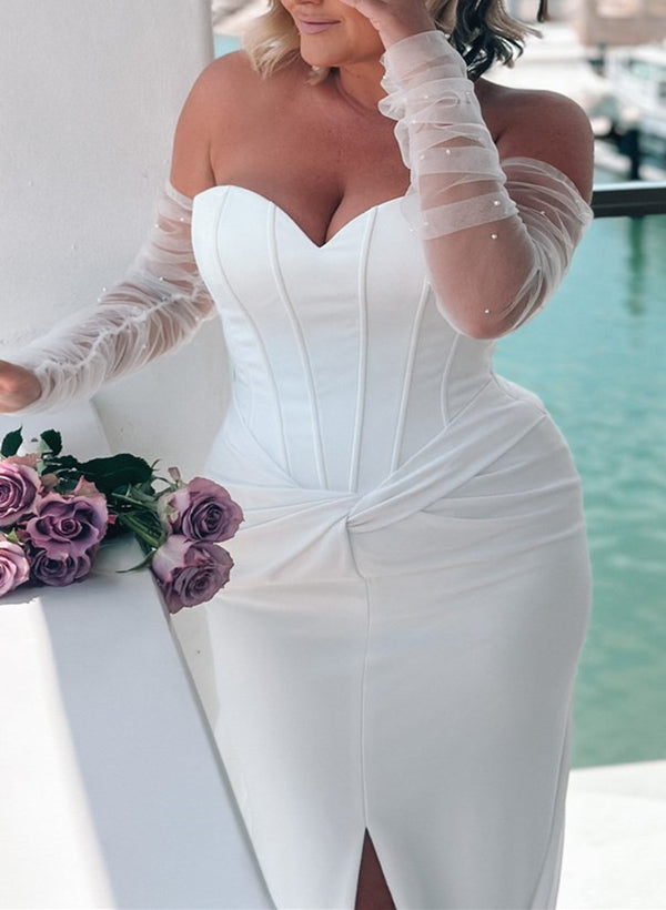 Elegant Sweetheart Sleeveless Satin Trumpet Mermaid Fitted Wedding Dress Sweep Train-Dbrbridal