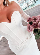 Elegant Sweetheart Sleeveless Satin Trumpet Mermaid Fitted Wedding Dress Sweep Train-Dbrbridal