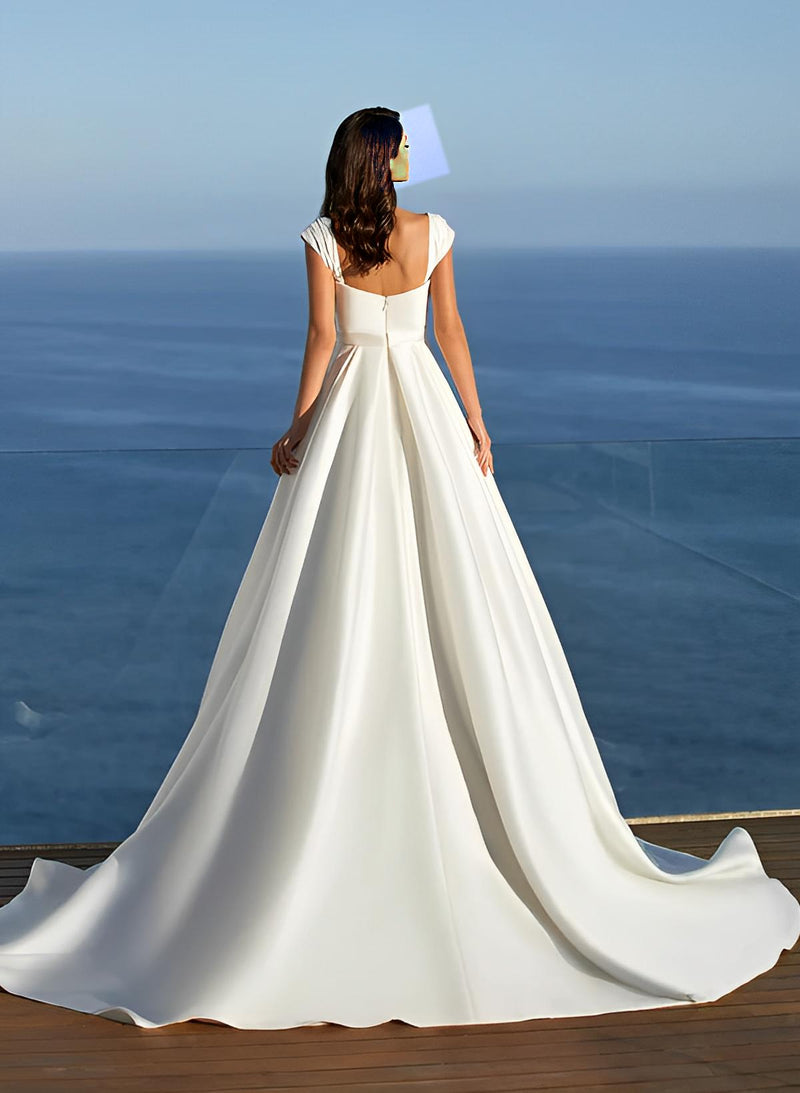 Elegant Sweetheart Sleeveless Satin Wedding Dress Split Front-Dbrbridal