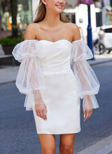 Elegant Sweetheart Sleeveless Short Taffeta Wedding Dresses-Dbrbridal